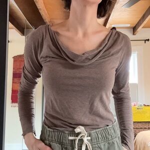 Löle Tan/Taupe Cowl Neck Long Sleeve Top with tie back